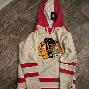 NWT Champion Red and Greige Blackhawks Hoodie
